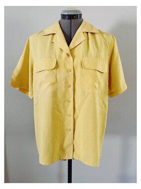 VTG City Silk Sz S Yellow Button-Down Sand Washed Silk Shirt